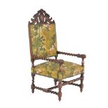 A Caroleon Revival walnut and upholstered armchair
