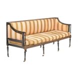 A Regency ebonised, parcel gilt, and upholstered sofa