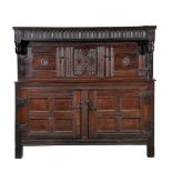 An oak court cupboard, second half 17th century and later