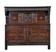 An oak court cupboard, second half 17th century and later