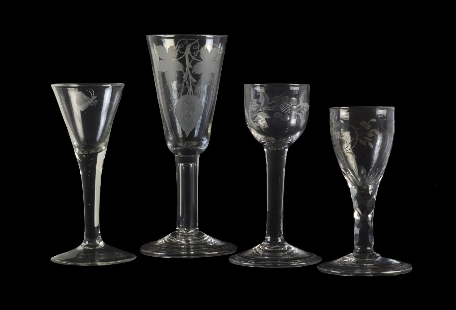 Four various wine glasses