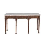 A mahogany and marble topped serving table