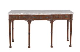 A mahogany and marble topped serving table