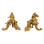 A pair of gilt bronze figural chenets in late Louis XV style