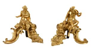 A pair of gilt bronze figural chenets in late Louis XV style