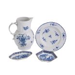 Four items of Caughley blue and white printed porcelain