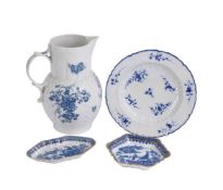 Four items of Caughley blue and white printed porcelain