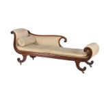 A Regency mahogany and brass inlaid chaise longue