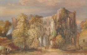 British School (19th century), Gothic ruins in a country landscape