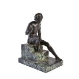 A Continental patinated bronze model of a seated poet or playwright in Antique taste