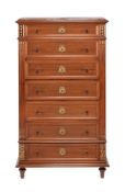 A French mahogany and marble topped chest of drawers or semmanier