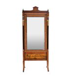 A Continental mahogany, giltwood and penwork cheval mirror in Empire style