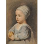 Charles Bianchini (French 1860 - 1905)Portrait of a child holding an apple