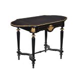 ϒ A Napoleon III ebony and ebonised, brass inlaid, and gilt metal mounted side table