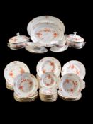 A Meissen (outside decorated) indianische Blumen (rust) and gilt part dinner service