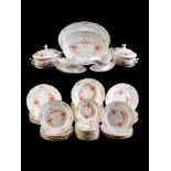 A Meissen (outside decorated) indianische Blumen (rust) and gilt part dinner service