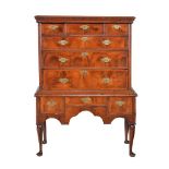 A George II walnut and oak chest on stand