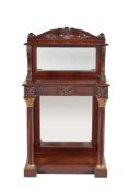 A William IV fiddleback mahogany mirror back console