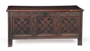 A Commonwealth oak chest or coffer