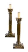 A pair of Burmantofts majolica Corinthian Column candlesticks
