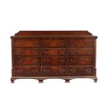 A George III oak and mahogany crossbanded banded mule chest