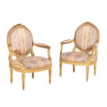 A suite of giltwood and upholstered seat furniture in Louis XVI style