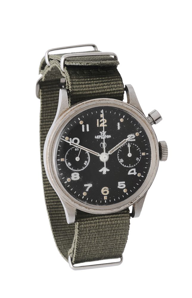 Lemania, Military stainless steel single pusher chronograph wrist watch