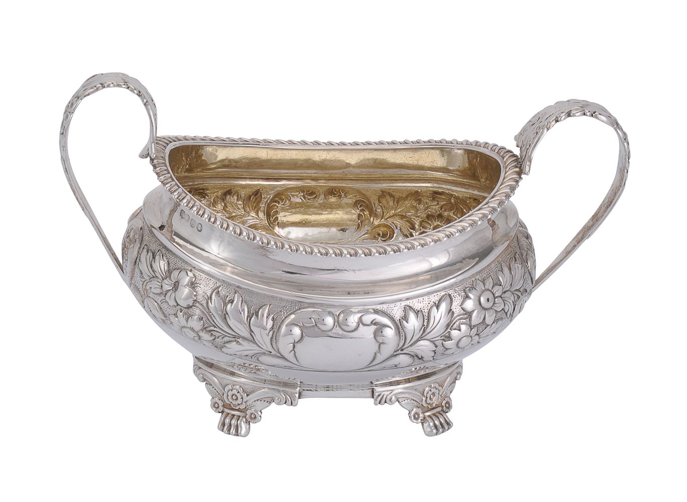 A George IV silver twin handled oval sugar basin