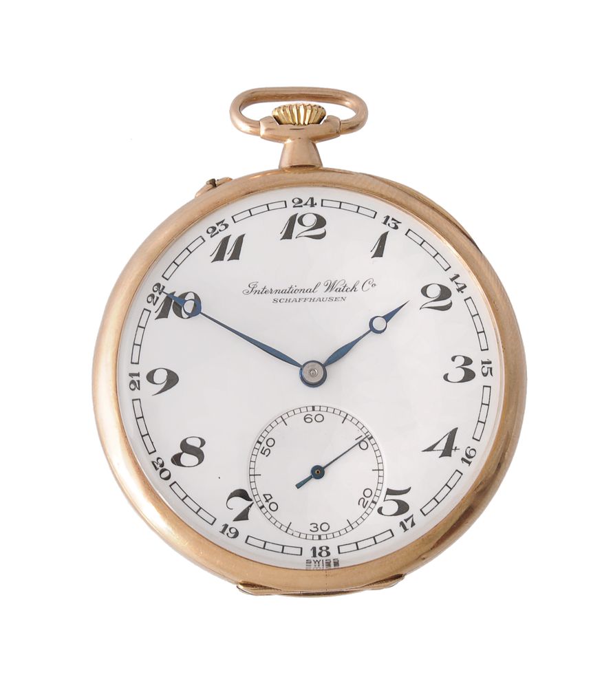 International Watch Company (IWC), 14 carat gold keyless wind open face pocket watch