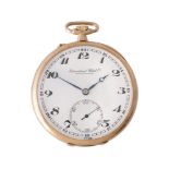 International Watch Company (IWC), 14 carat gold keyless wind open face pocket watch