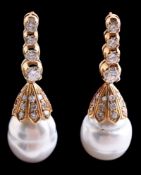 A pair of South Sea cultured pearl and diamond earrings