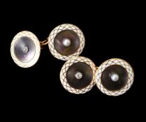 ϒ A pair of early 20th century diamond, pearl and mother of pearl cufflinks