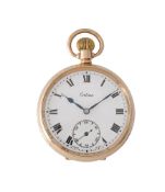 Certina, 9 carat gold keyless wind open face pocket watch