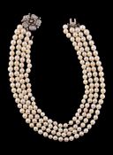 A cultured pearl and diamond necklace