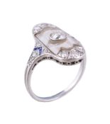 A 1920s diamond, sapphire and rock crystal panel ring