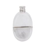 A Victorian silver and glass oval spirit flask by William Summers