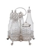 An early George III silver five bottle cruet stand by Edward Aldridge I & Edward Aldridge II