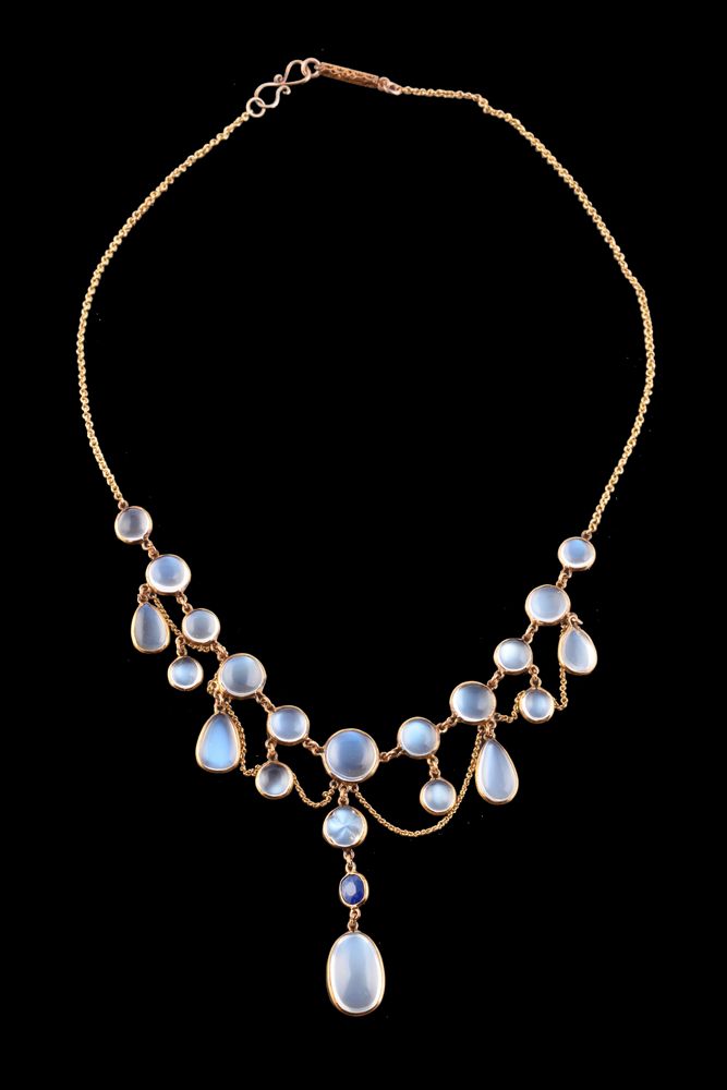An early 20th century moonstone and sapphire necklace