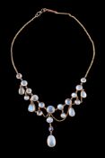 An early 20th century moonstone and sapphire necklace