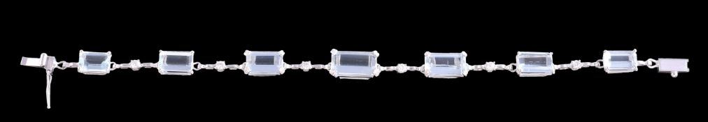 An aquamarine and diamond bracelet