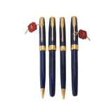 Parker, Sonnet A, a blue laque marbled fountain pen, roller ball pen, ball point pen and propelling