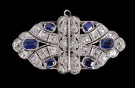 A diamond and sapphire plaque brooch