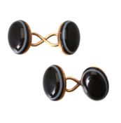 A pair of late Victorian banded agate cufflinks