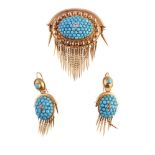 A Victorian gold, turquoise and diamond brooch and earring suite