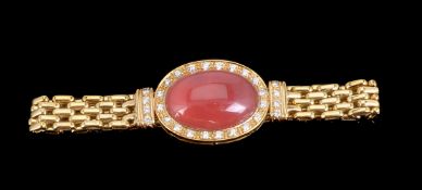 A diamond and rhodochrosite dress ring and brooch