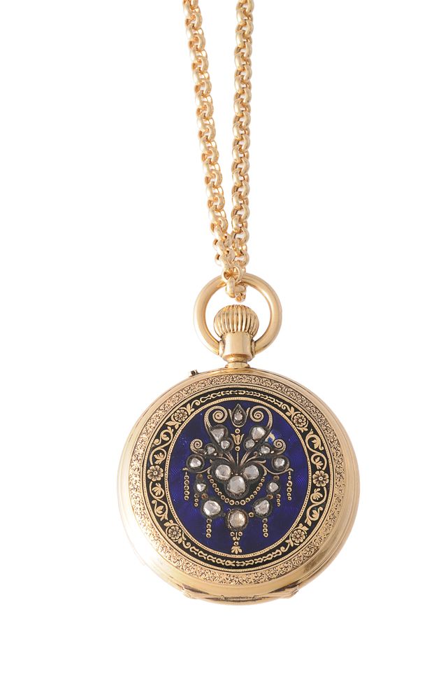 UnsignedGold, enamel and diamond set full hunter pocket watch - Bild 3 aus 4