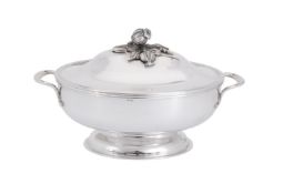 An Italian silver twin handled oval tureen and cover by Angelo Schiavon