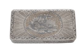 A Russian silver, parcel gilt and niello rectangular snuff box