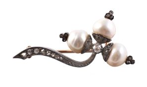 A pearl and diamond floral spray brooch