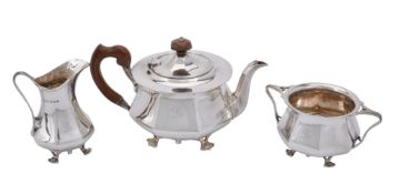 A Scottish silver circular three piece tea service by James Weir